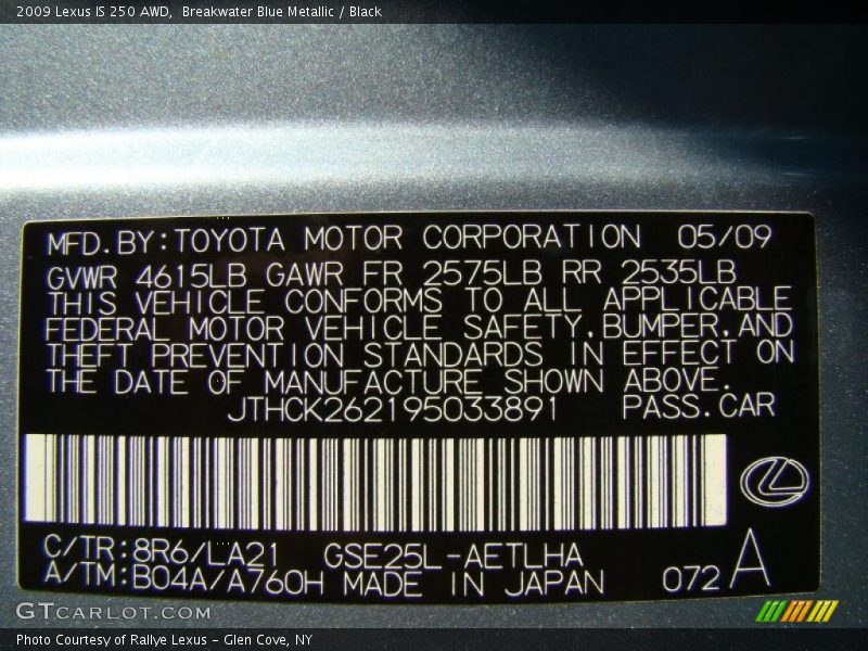 Breakwater Blue Metallic / Black 2009 Lexus IS 250 AWD