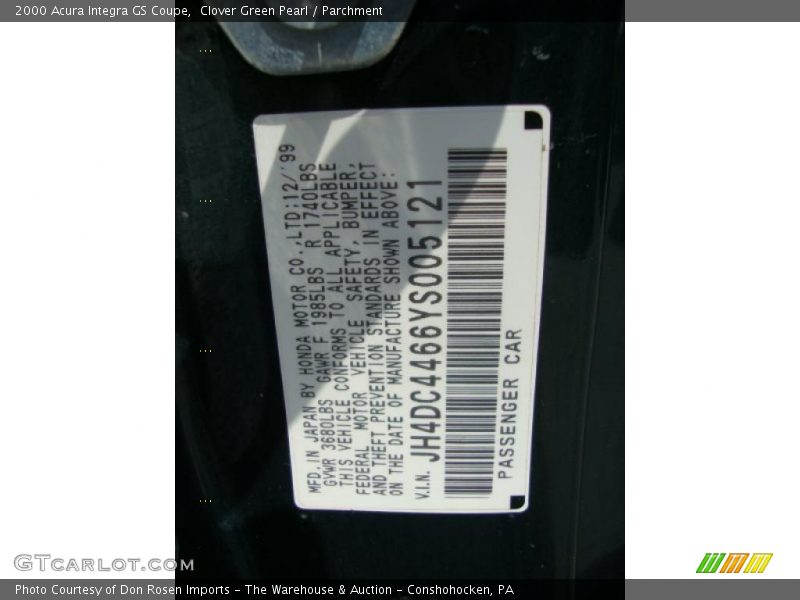 Clover Green Pearl / Parchment 2000 Acura Integra GS Coupe
