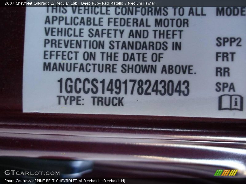 Deep Ruby Red Metallic / Medium Pewter 2007 Chevrolet Colorado LS Regular Cab