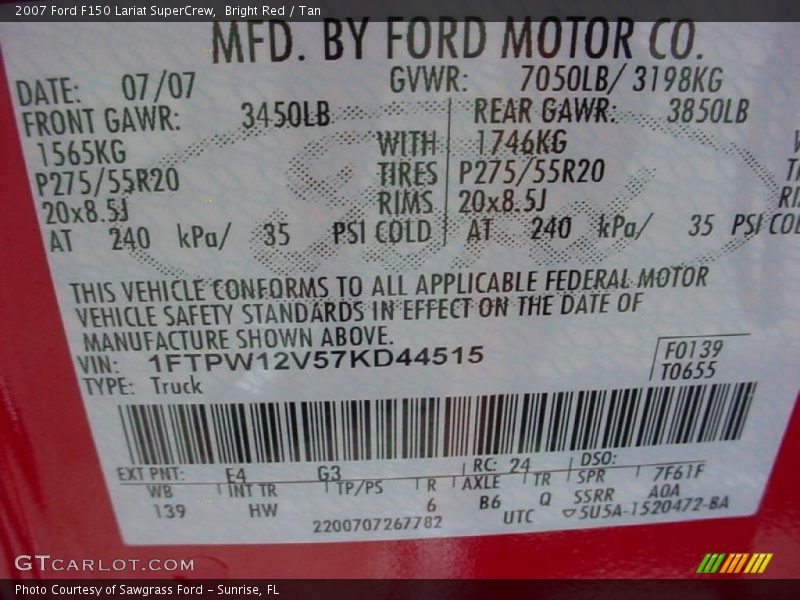 Bright Red / Tan 2007 Ford F150 Lariat SuperCrew