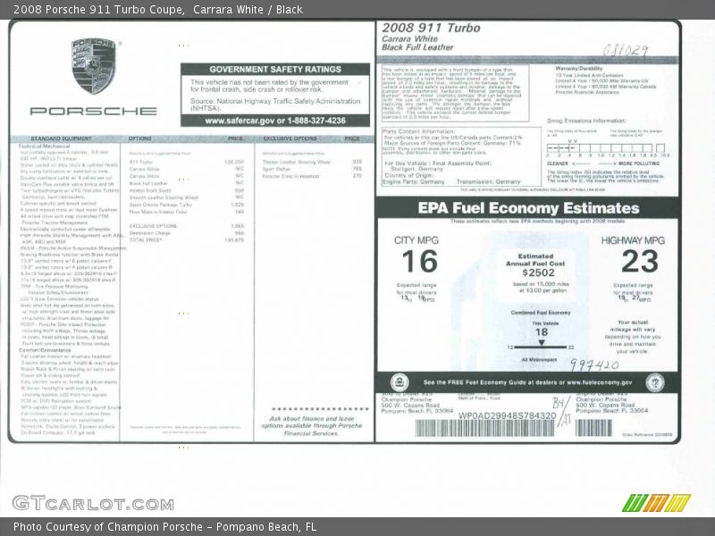 Carrara White / Black 2008 Porsche 911 Turbo Coupe