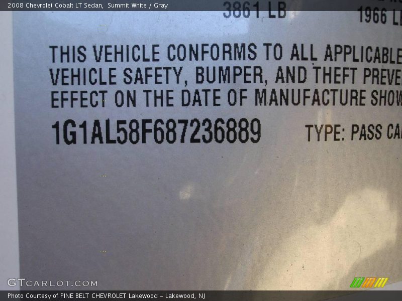 Summit White / Gray 2008 Chevrolet Cobalt LT Sedan