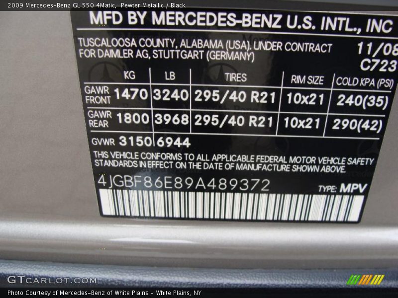 Pewter Metallic / Black 2009 Mercedes-Benz GL 550 4Matic