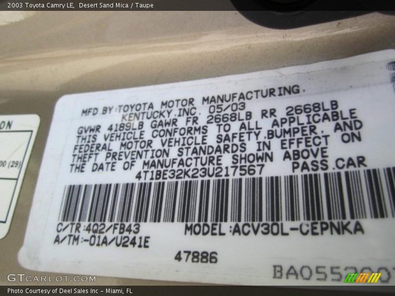 Desert Sand Mica / Taupe 2003 Toyota Camry LE