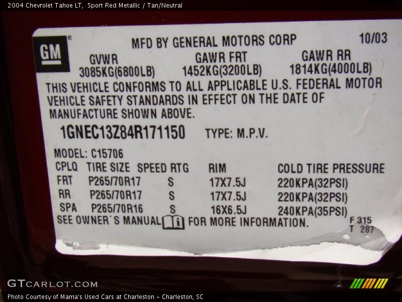 Sport Red Metallic / Tan/Neutral 2004 Chevrolet Tahoe LT