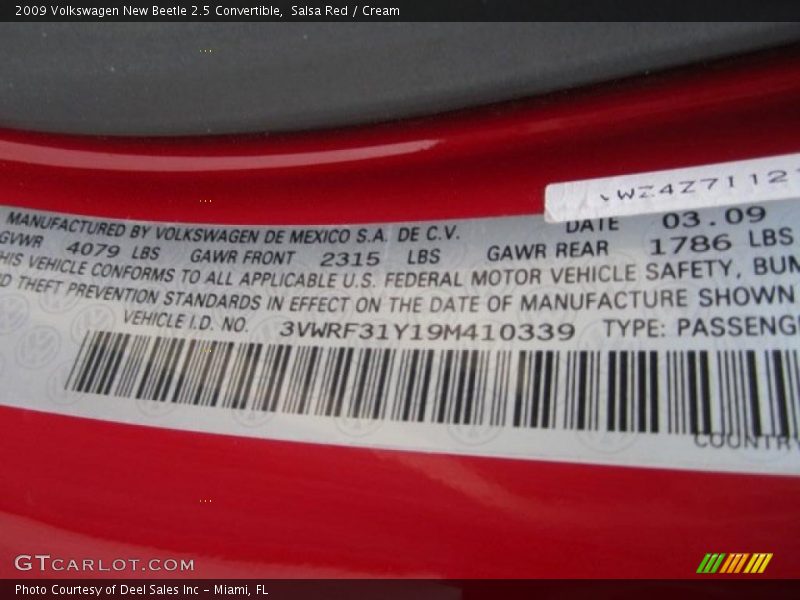 Salsa Red / Cream 2009 Volkswagen New Beetle 2.5 Convertible