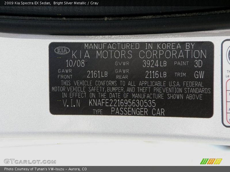 Bright Silver Metallic / Gray 2009 Kia Spectra EX Sedan
