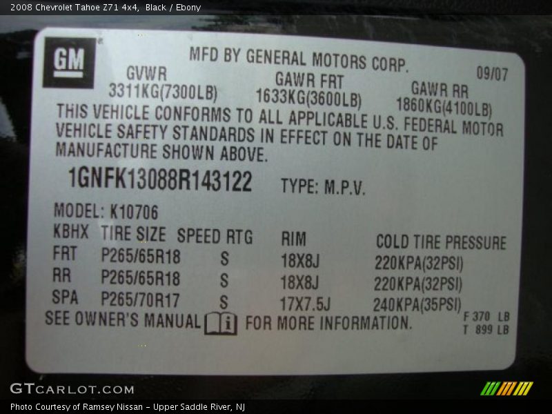 Black / Ebony 2008 Chevrolet Tahoe Z71 4x4
