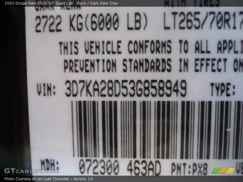 Black / Dark Slate Gray 2003 Dodge Ram 2500 SLT Quad Cab