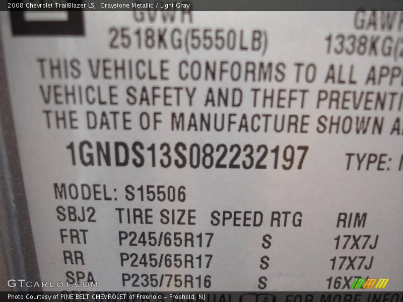 Graystone Metallic / Light Gray 2008 Chevrolet TrailBlazer LS