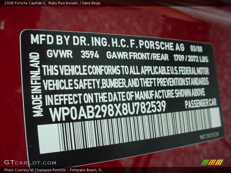 Ruby Red Metallic / Sand Beige 2008 Porsche Cayman S