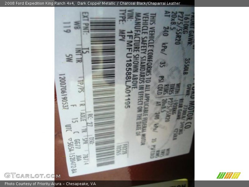 Dark Copper Metallic / Charcoal Black/Chaparral Leather 2008 Ford Expedition King Ranch 4x4