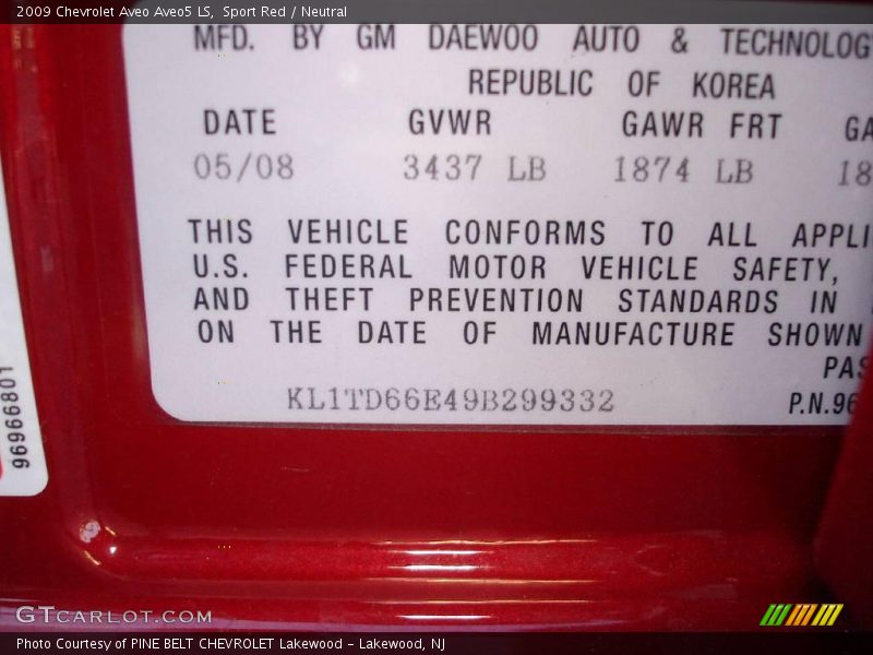 Sport Red / Neutral 2009 Chevrolet Aveo Aveo5 LS