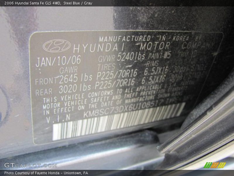 Steel Blue / Gray 2006 Hyundai Santa Fe GLS 4WD