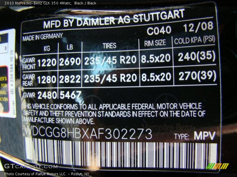 Black / Black 2010 Mercedes-Benz GLK 350 4Matic