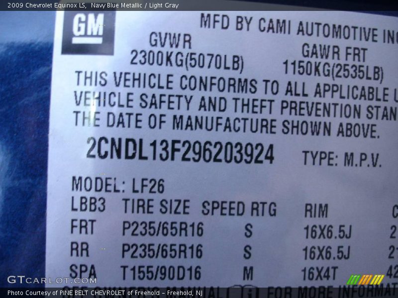 Navy Blue Metallic / Light Gray 2009 Chevrolet Equinox LS