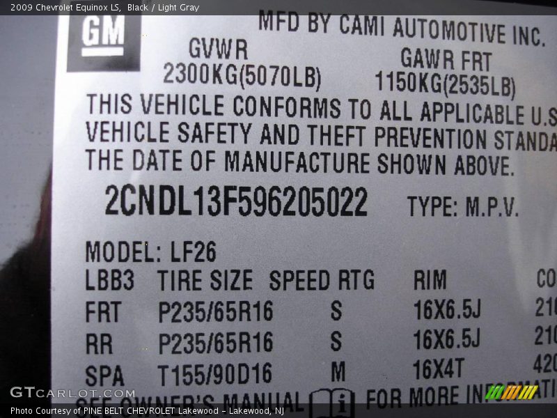 Black / Light Gray 2009 Chevrolet Equinox LS