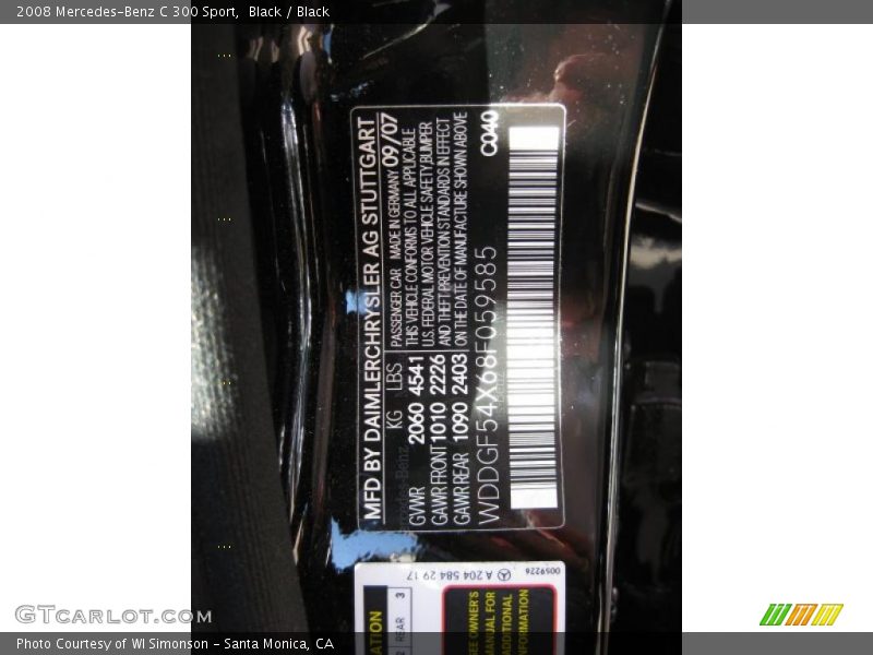 Black / Black 2008 Mercedes-Benz C 300 Sport
