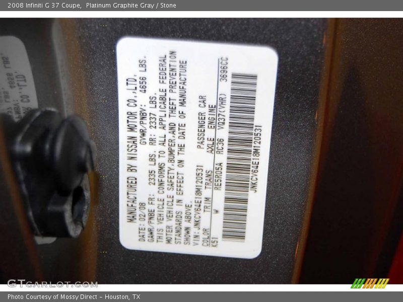 Platinum Graphite Gray / Stone 2008 Infiniti G 37 Coupe