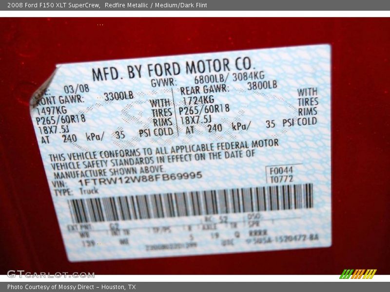 Redfire Metallic / Medium/Dark Flint 2008 Ford F150 XLT SuperCrew