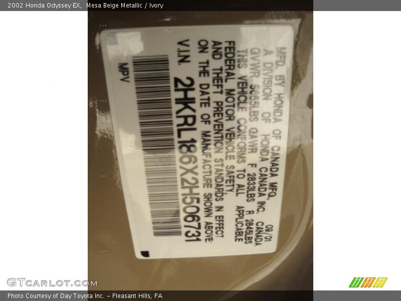 Mesa Beige Metallic / Ivory 2002 Honda Odyssey EX