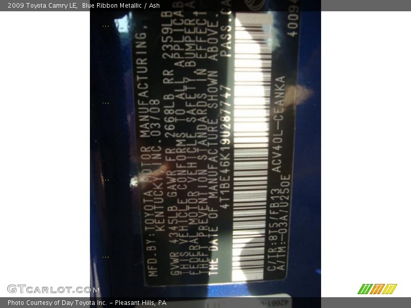 Blue Ribbon Metallic / Ash 2009 Toyota Camry LE