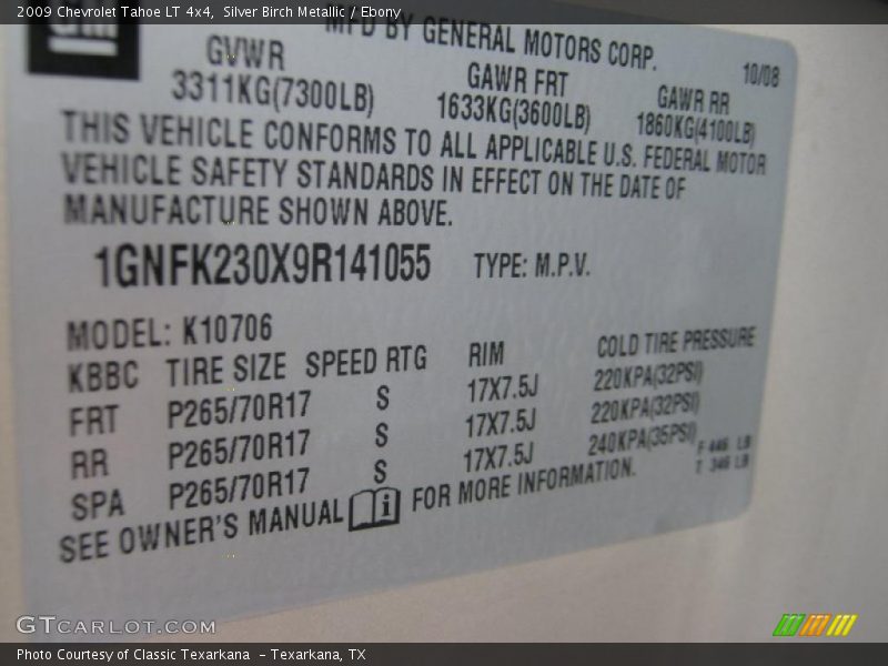 Silver Birch Metallic / Ebony 2009 Chevrolet Tahoe LT 4x4