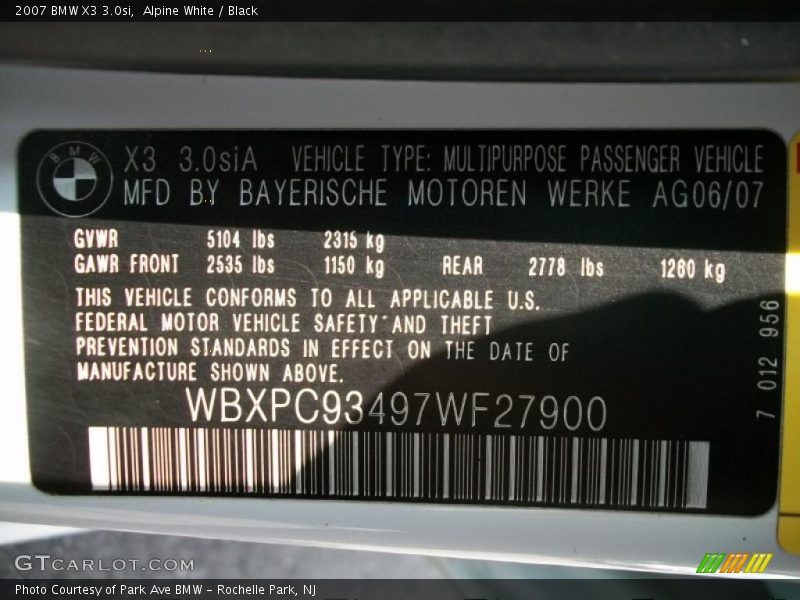 Alpine White / Black 2007 BMW X3 3.0si