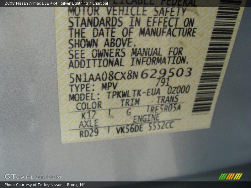 Silver Lightning / Charcoal 2008 Nissan Armada SE 4x4
