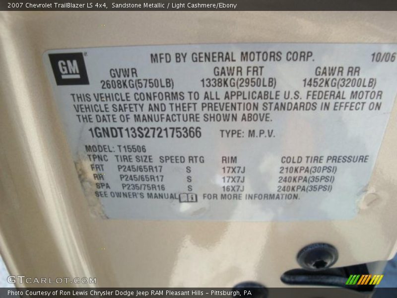 Sandstone Metallic / Light Cashmere/Ebony 2007 Chevrolet TrailBlazer LS 4x4