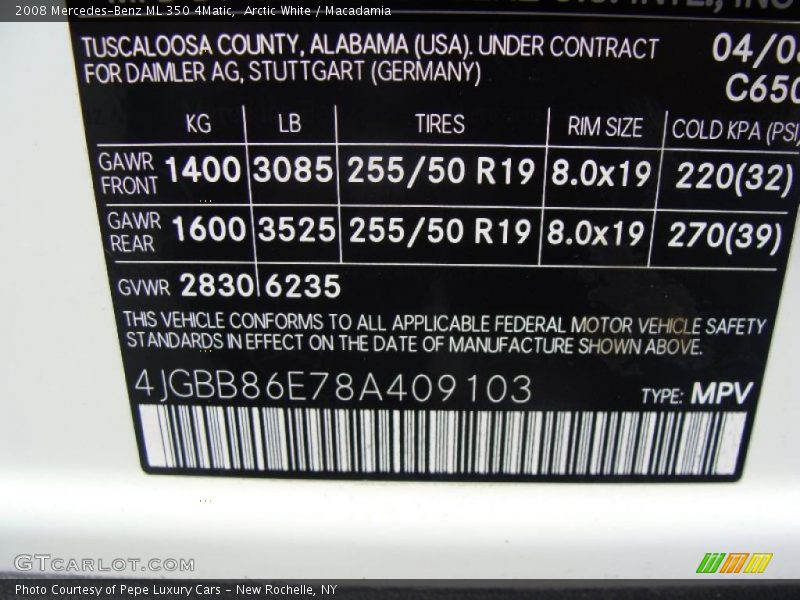 Arctic White / Macadamia 2008 Mercedes-Benz ML 350 4Matic