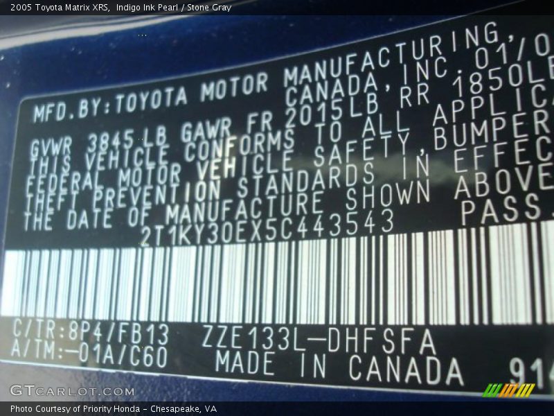 Indigo Ink Pearl / Stone Gray 2005 Toyota Matrix XRS