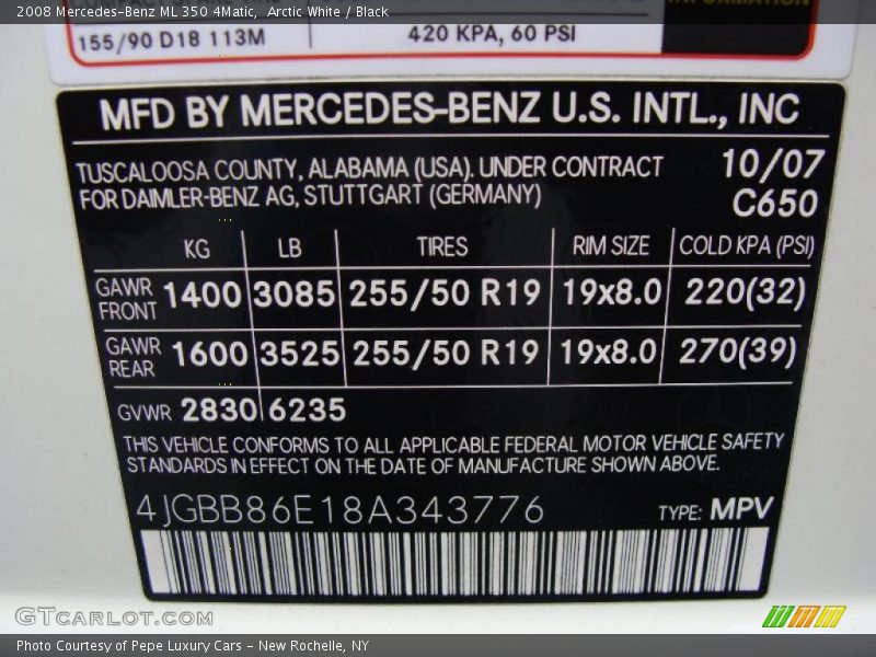 Arctic White / Black 2008 Mercedes-Benz ML 350 4Matic