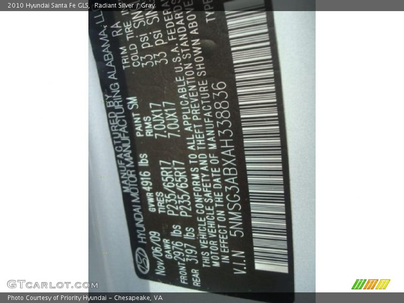 Radiant Silver / Gray 2010 Hyundai Santa Fe GLS
