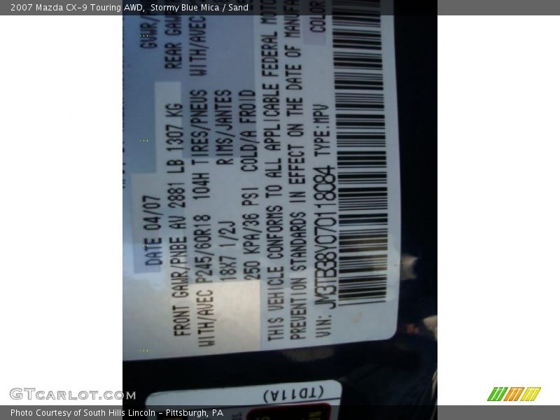 Stormy Blue Mica / Sand 2007 Mazda CX-9 Touring AWD