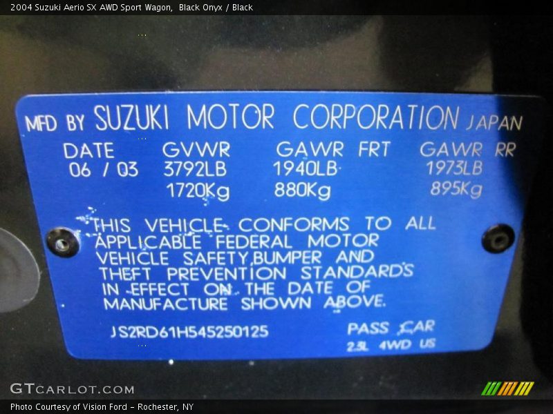 Black Onyx / Black 2004 Suzuki Aerio SX AWD Sport Wagon