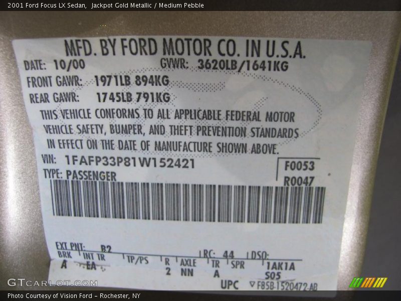 Jackpot Gold Metallic / Medium Pebble 2001 Ford Focus LX Sedan