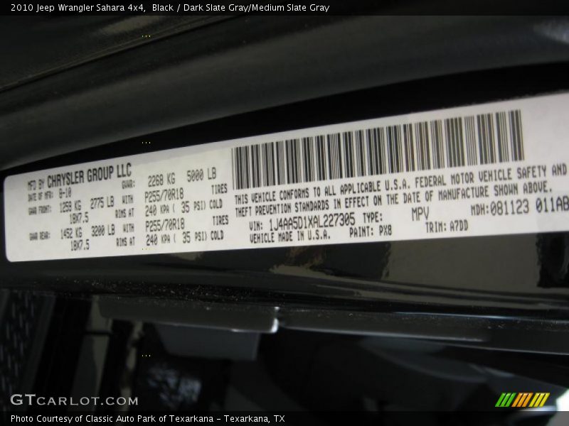 Black / Dark Slate Gray/Medium Slate Gray 2010 Jeep Wrangler Sahara 4x4