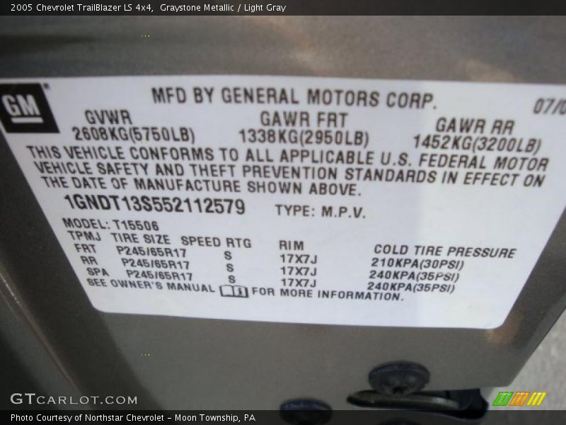 Graystone Metallic / Light Gray 2005 Chevrolet TrailBlazer LS 4x4