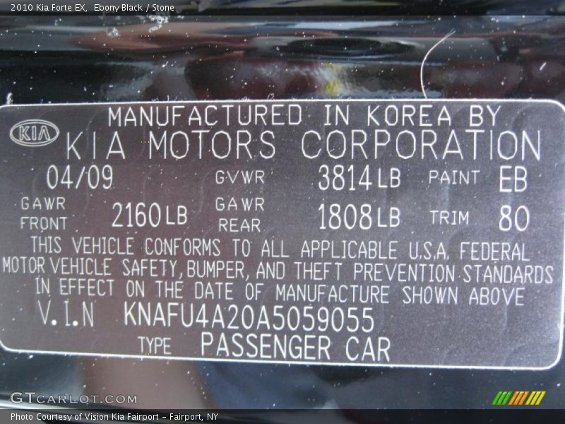 Ebony Black / Stone 2010 Kia Forte EX