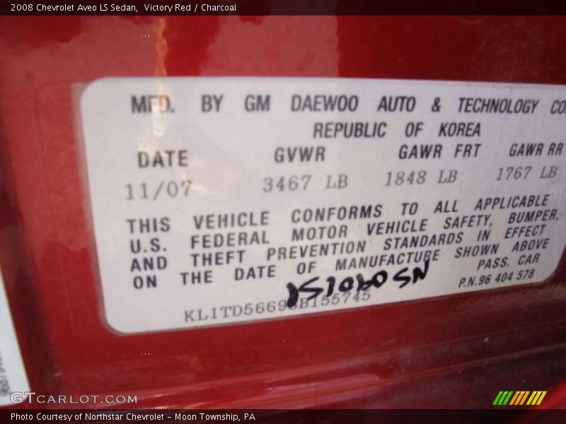Victory Red / Charcoal 2008 Chevrolet Aveo LS Sedan