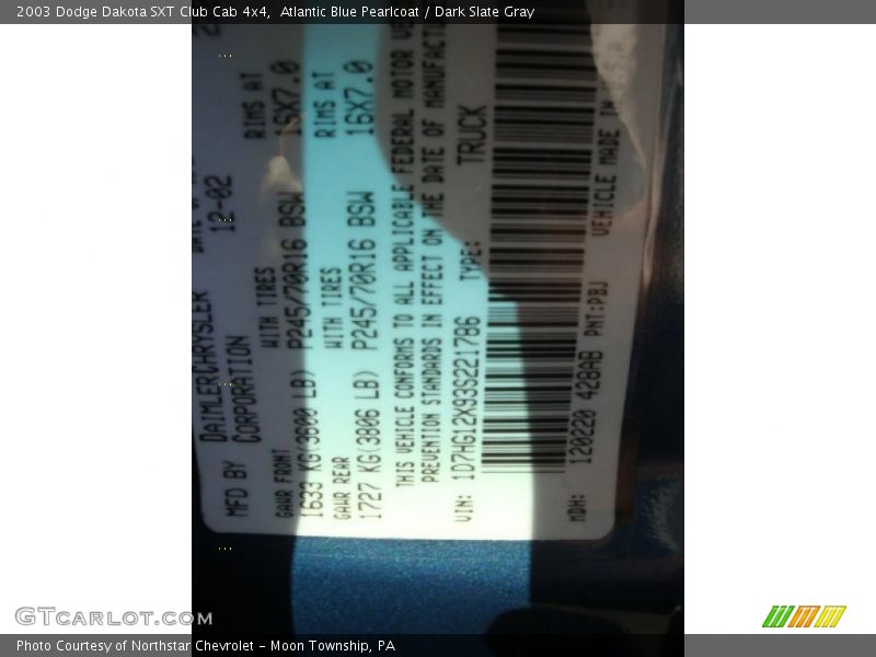 Atlantic Blue Pearlcoat / Dark Slate Gray 2003 Dodge Dakota SXT Club Cab 4x4