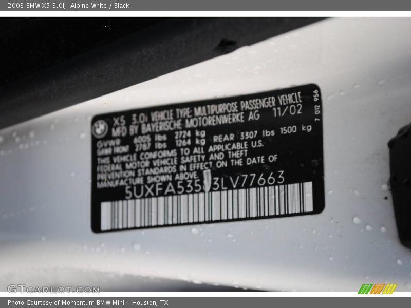Alpine White / Black 2003 BMW X5 3.0i