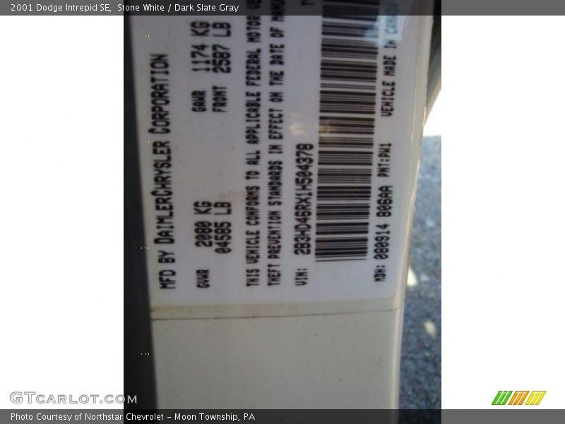 Stone White / Dark Slate Gray 2001 Dodge Intrepid SE