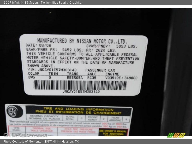 Twilight Blue Pearl / Graphite 2007 Infiniti M 35 Sedan