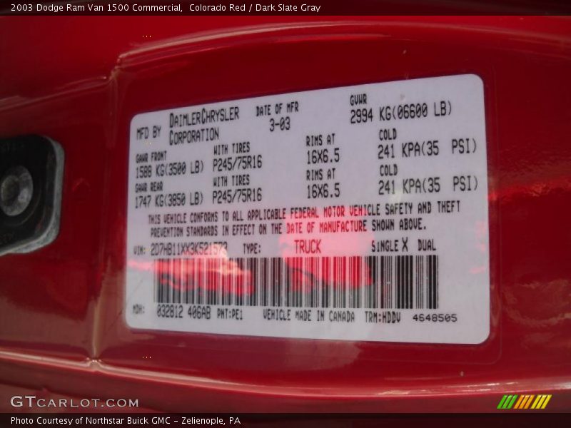 Colorado Red / Dark Slate Gray 2003 Dodge Ram Van 1500 Commercial