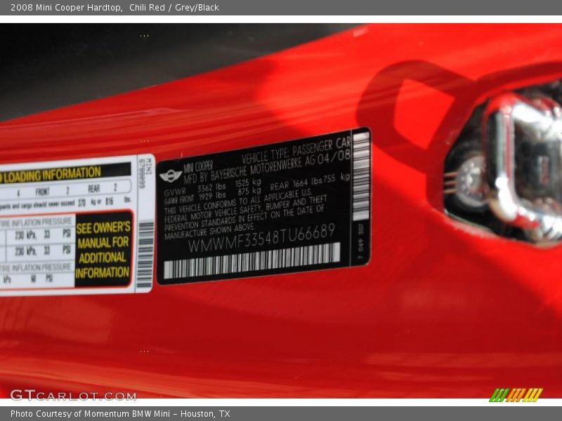 Chili Red / Grey/Black 2008 Mini Cooper Hardtop