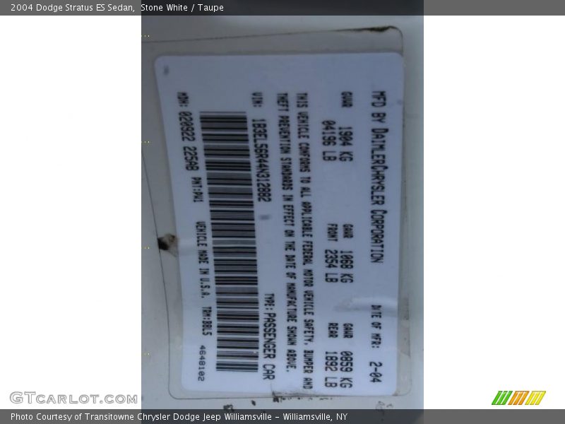 Stone White / Taupe 2004 Dodge Stratus ES Sedan