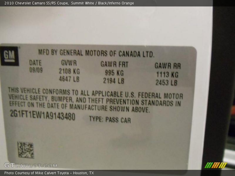 Summit White / Black/Inferno Orange 2010 Chevrolet Camaro SS/RS Coupe