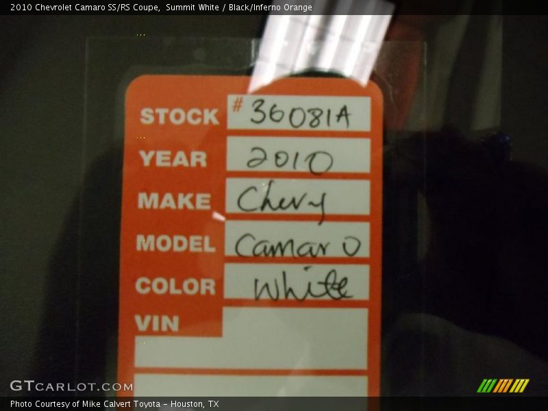 Summit White / Black/Inferno Orange 2010 Chevrolet Camaro SS/RS Coupe